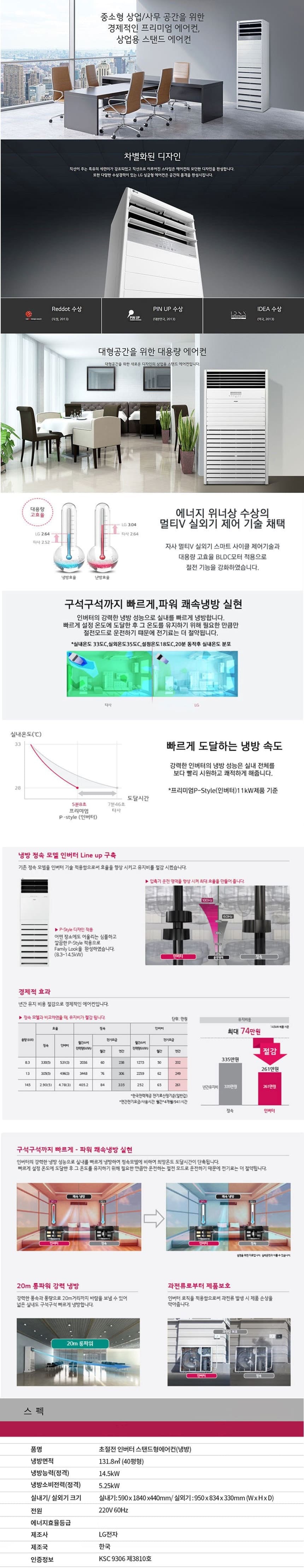 LG_상업용 에어컨_40평형스탠드_PQ1450T2FR 상세 이미지 1