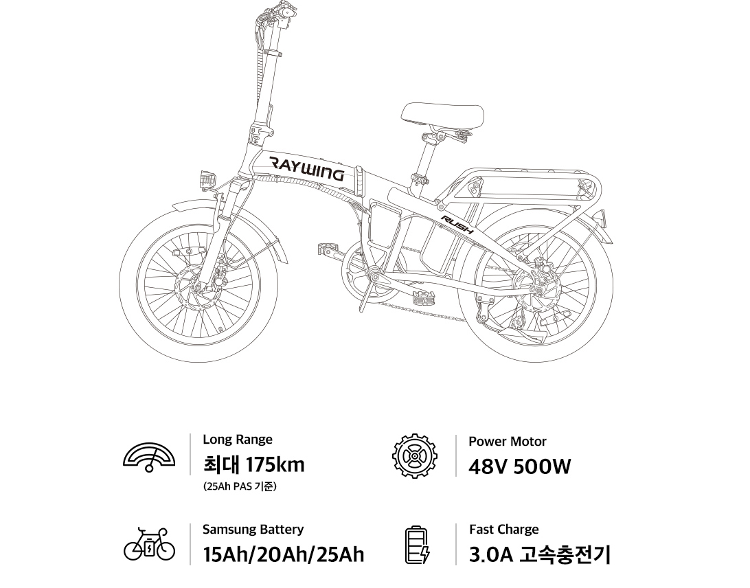 [레이윙] 러쉬 전기자전거 RUSH_15A (팬텀블랙) (RUSH_15A_BK) (48개월) 상세 이미지 1