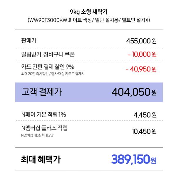 [삼성] 결합2종 드럼세탁기 9kg 화이트+히트펌프 건조기 9kg 화이트 (WW90T3000KW+DV90TA040KE) 썸네일 4
