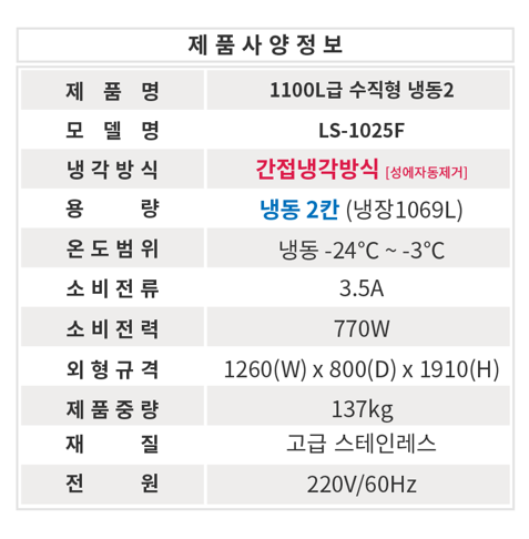 CI_★[라셀르] 간냉식 냉동고(장도어) 1100L급 (LS-1025F) 썸네일 2