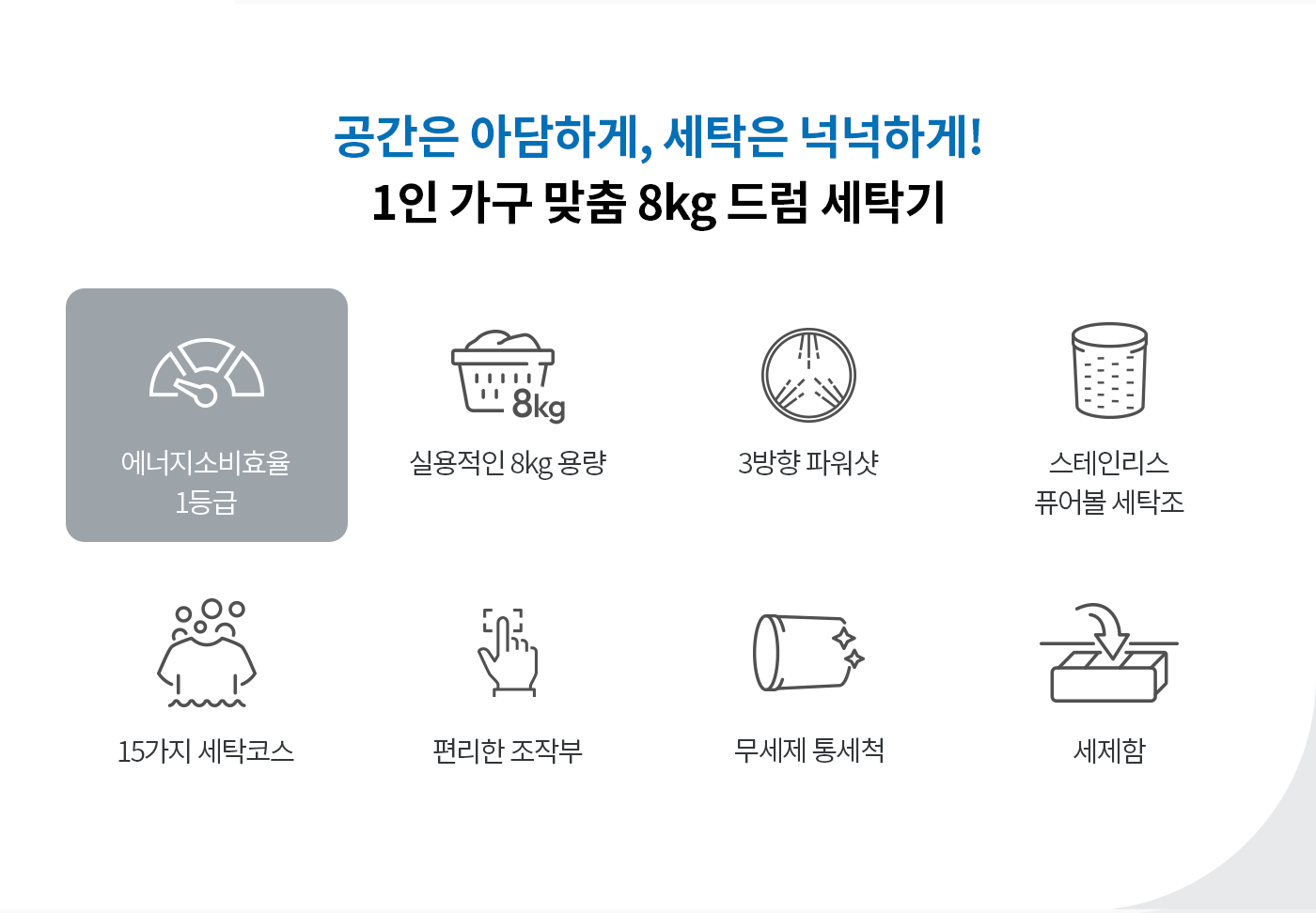 [위니아] 클라쎄 드럼 세탁기 빌트인 8kg 화이트(WDF908SWDB(AK))