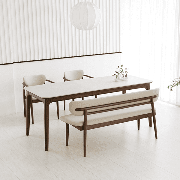 [헨지디자인] 베르나 1500 세라믹 식탁 SET (테이블+의자2+벤치의자)