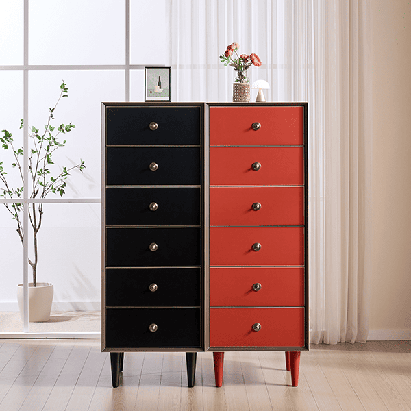 [헨지디자인] 플레르 6단 서랍장 2개 SET (블랙+레드)