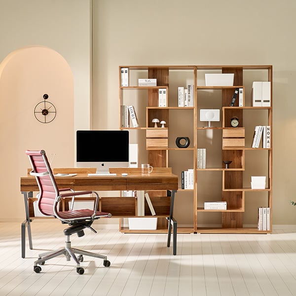 [헨지디자인] 모노 원목 서재 set (책장2+책상1구성) (48개월)