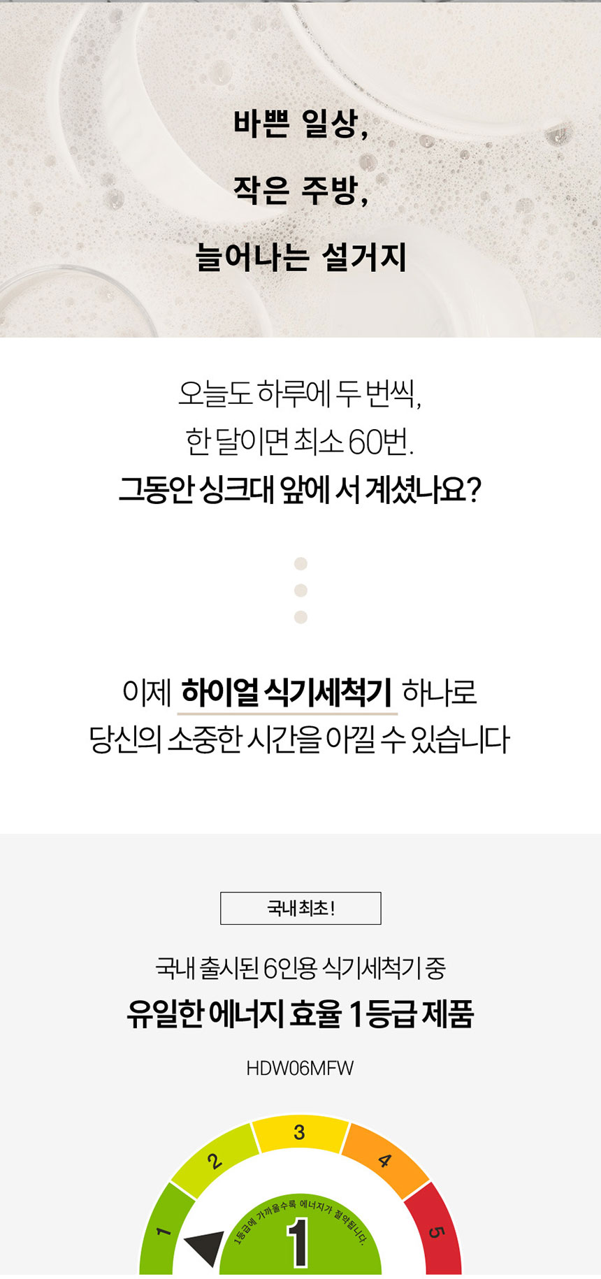 [하이얼] 자동문열림 식기세척기 6인용 (화이트) (HDW06MFW) (36개월) 썸네일 2