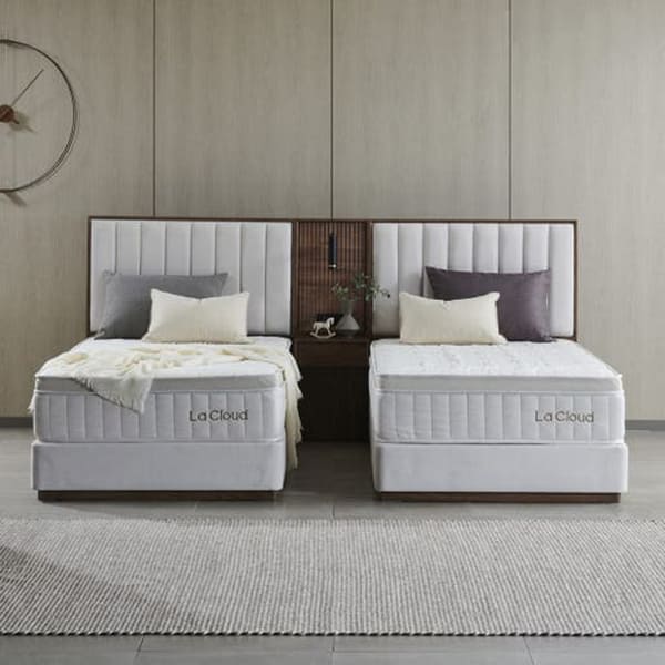 [라클라우드] 시에스타 호텔식 침대 프레임+매트리스+패널 세트 (트윈) (네추럴 브라운)