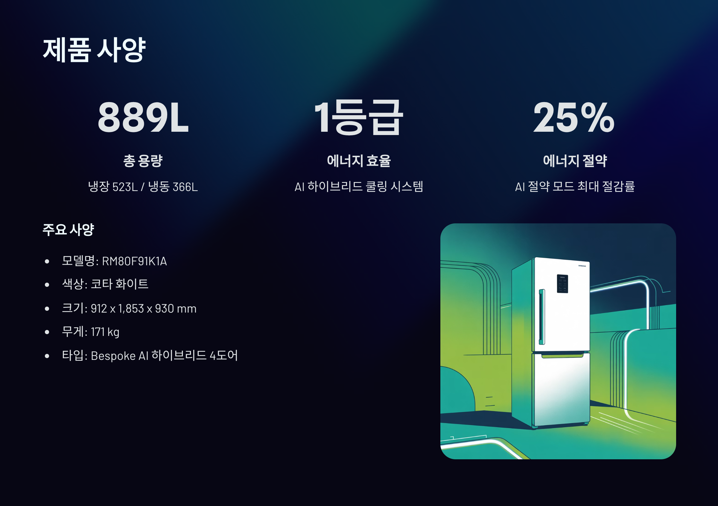 (2Q) 삼성 비스포크 AI 하이브리드 냉장고 4도어 새틴 화이트+새틴 베이지 894L (36) RM80F91M1XJ 썸네일 2