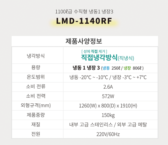 [라셀르] 직냉식 냉장고 +냉동고 1145L급 (36) LMD-1140RF 썸네일 4